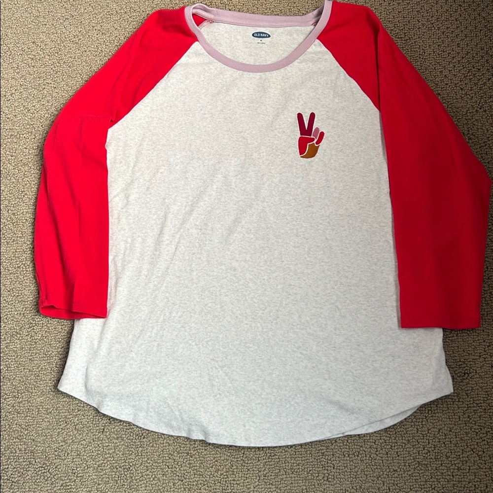 Old Navy White Red Peace Sign Long sleeve VINTAGE XL
